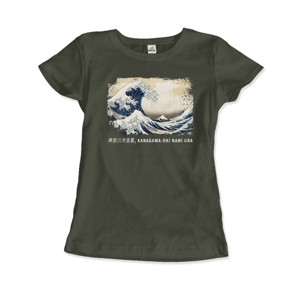 The Great Wave off Kanagawa Artwork T-Shirt - Women / Military Green / Small - T-Shirt