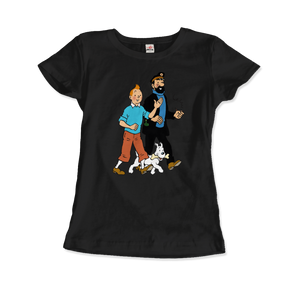 Tintin Snowy and Captain Haddock Artwork T-Shirt - Women (Fitted) / Black / S - T-Shirt