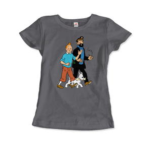 Tintin Snowy and Captain Haddock Artwork T-Shirt - Women (Fitted) / Charcoal / S - T-Shirt