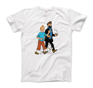Tintin, Snowy and Captain Haddock Artwork T-Shirt - Men / White / Small by Art-O-Rama