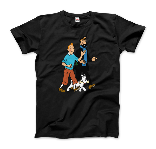 Tintin, Snowy and Captain Haddock Artwork T-Shirt - Men / Black / Small by Art-O-Rama