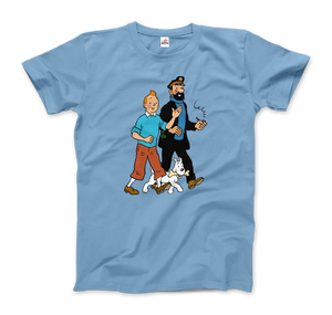Tintin Snowy and Captain Haddock Artwork T-Shirt - Men (Unisex) / Light Blue / S - T-Shirt