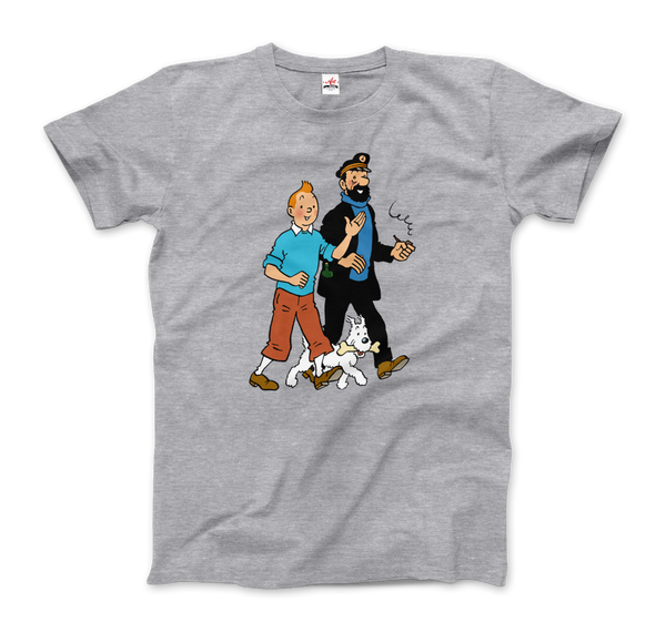 Tintin, Snowy and Captain Haddock Artwork T-Shirt - Men / Heather Grey / Small by Art-O-Rama