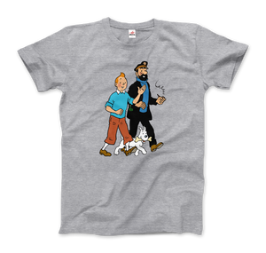 Tintin Snowy and Captain Haddock Artwork T-Shirt - Men (Unisex) / Heather Grey / S - T-Shirt