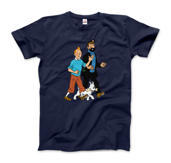 Tintin, Snowy and Captain Haddock Artwork T-Shirt - Men / Navy / Small by Art-O-Rama