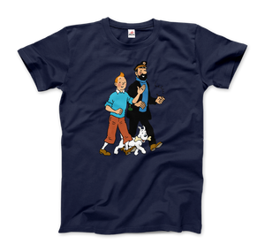 Tintin Snowy and Captain Haddock Artwork T-Shirt - Men (Unisex) / Navy / S - T-Shirt