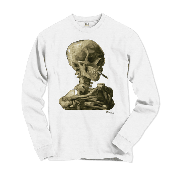 Van Gogh Skull of a Skeleton with Burning Cigarette 1886 Long Sleeve Shirt - White / Small - Long Sleeve Shirt