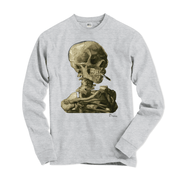 Van Gogh Skull of a Skeleton with Burning Cigarette 1886 Long Sleeve Shirt - Heather Grey / Small - Long Sleeve Shirt