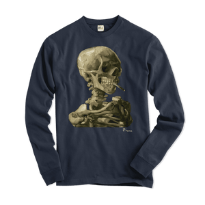 Van Gogh Skull of a Skeleton with Burning Cigarette 1886 Long Sleeve Shirt - Navy / Small - Long Sleeve Shirt