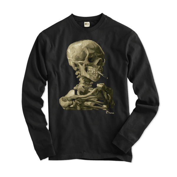 Van Gogh Skull of a Skeleton with Burning Cigarette 1886 Long Sleeve Shirt - Black / Small - Long Sleeve Shirt
