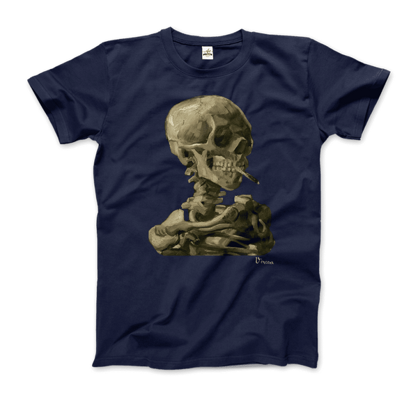 Van Gogh Skull of a Skeleton with Burning Cigarette 1886 T-Shirt - Men / Navy / Small by Art-O-Rama