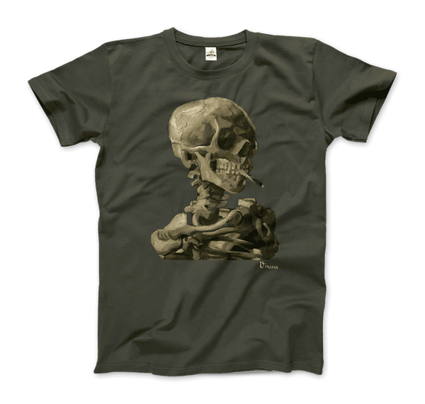 Van Gogh Skull of a Skeleton with Burning Cigarette 1886 T-Shirt - Men / City Green / Small by Art-O-Rama