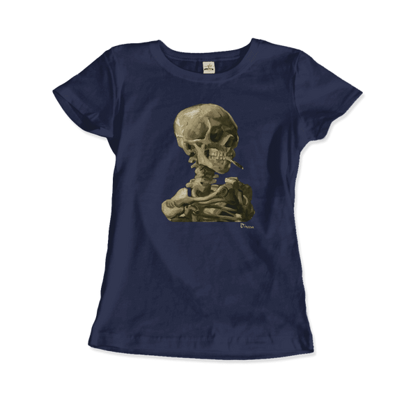 Van Gogh Skull of a Skeleton with Burning Cigarette 1886 T - Shirt - Women (Fitted) / Navy / S - T - Shirt