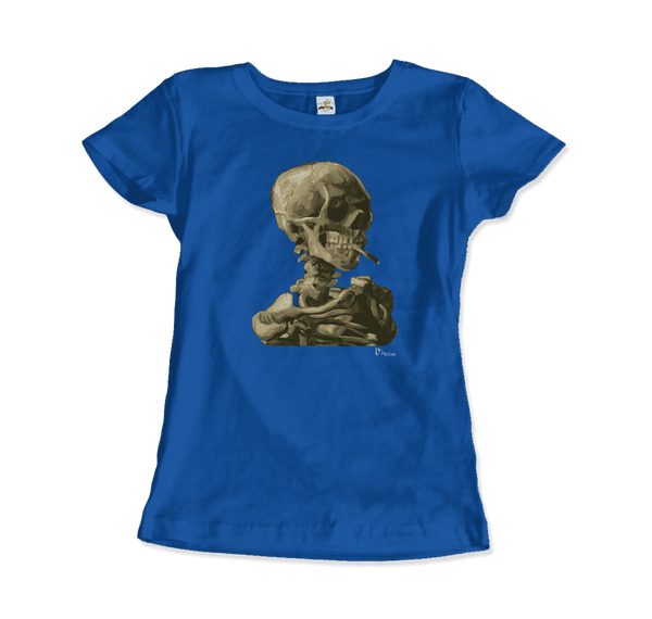 Van Gogh Skull of a Skeleton with Burning Cigarette 1886 T-Shirt - Women / Royal Blue / Small by Art-O-Rama