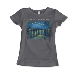 Van Gogh Starry Night Over the Rhône 1888 Artwork T-Shirt - Women / Charcoal / Small - T-Shirt