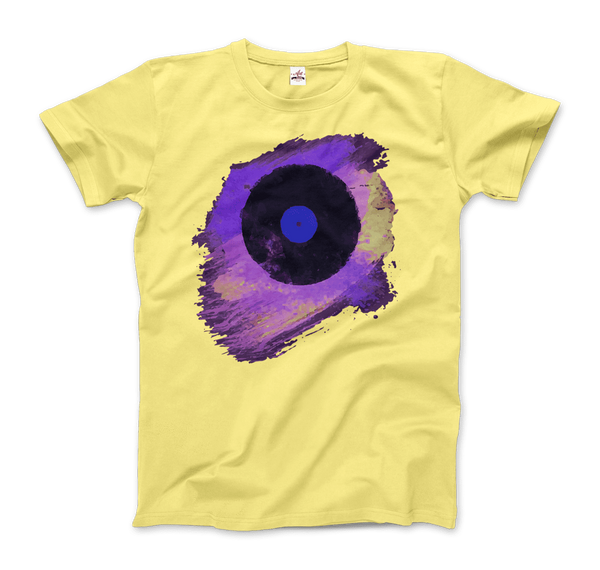 Vinyl Record Made of Paint Scattered in Purple Tones T-Shirt - Men / Spring Yellow / Small by Art-O-Rama