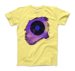 Vinyl Record Made of Paint Scattered in Purple Tones T-Shirt - Men / Spring Yellow / Small by Art-O-Rama