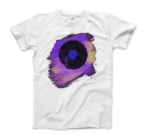Vinyl Record Made of Paint Scattered in Purple Tones T-Shirt - Men / White / Small by Art-O-Rama