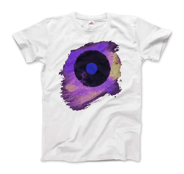 Vinyl Record Made of Paint Scattered in Purple Tones T-Shirt - Men / White / Small by Art-O-Rama