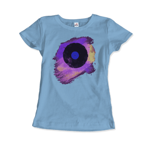 Vinyl Record Made of Paint Scattered in Purple Tones T-Shirt - Women / Light Blue / Small by Art-O-Rama