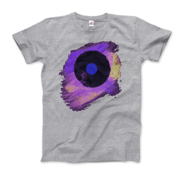 Vinyl Record Made of Paint Scattered in Purple Tones T-Shirt - Men / Heather Grey / Small by Art-O-Rama