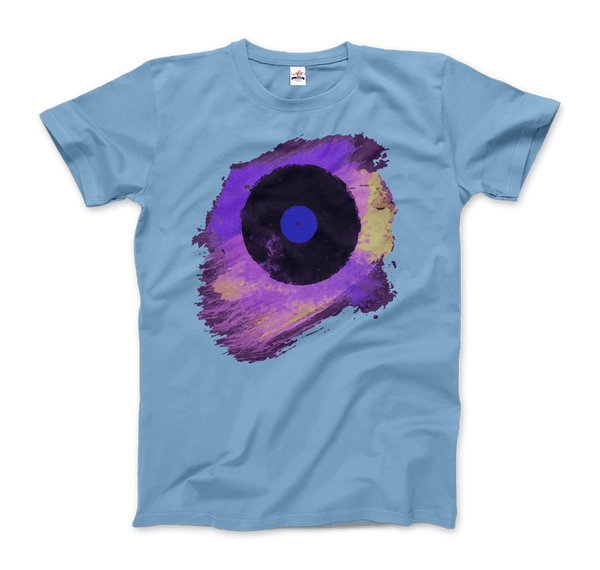 Vinyl Record Made of Paint Scattered in Purple Tones T-Shirt - Men / Light Blue / Small by Art-O-Rama