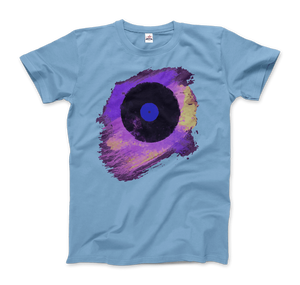 Vinyl Record Made of Paint Scattered in Purple Tones T-Shirt - Men / Light Blue / Small by Art-O-Rama