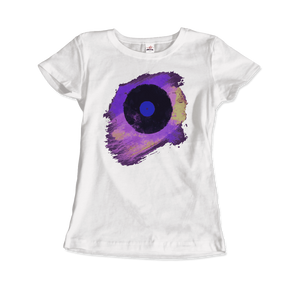 Vinyl Record Made of Paint Scattered in Purple Tones T-Shirt - Women / White / Small by Art-O-Rama