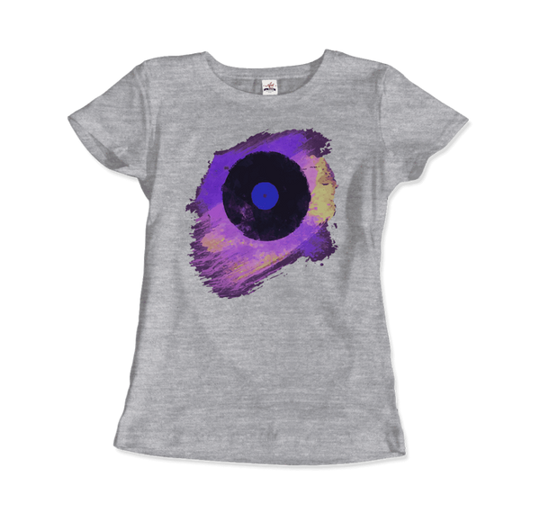 Vinyl Record Made of Paint Scattered in Purple Tones T-Shirt - Women / Heather Grey / Small by Art-O-Rama