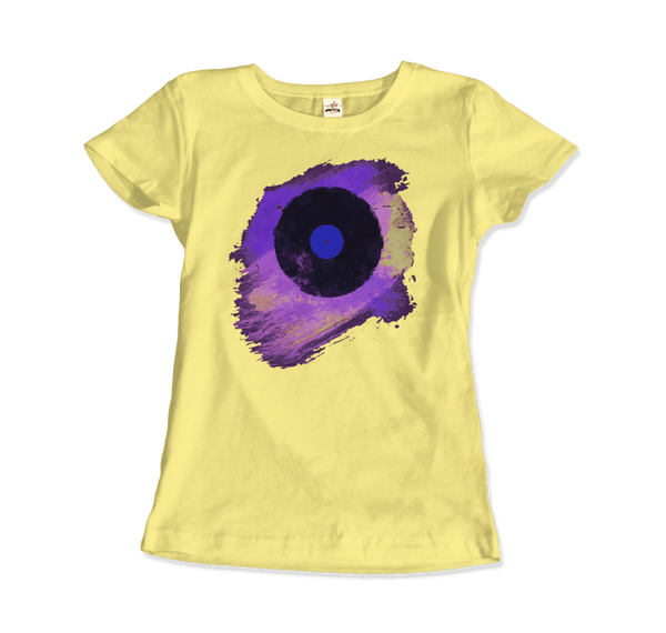 Vinyl Record Made of Paint Scattered in Purple Tones T-Shirt - Women / Spring Yellow / Small by Art-O-Rama